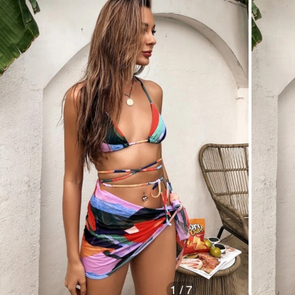 Shein Color Block Three Piece Swimsuit Set